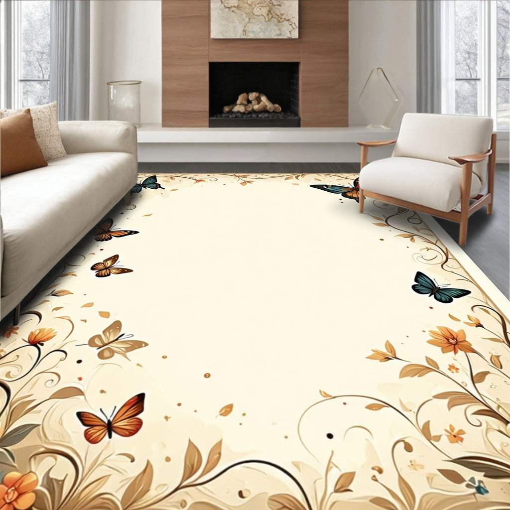 Nature Print Butterfly Floral Design Rug