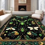 Ornate Emerald Insect Pattern Design Rug