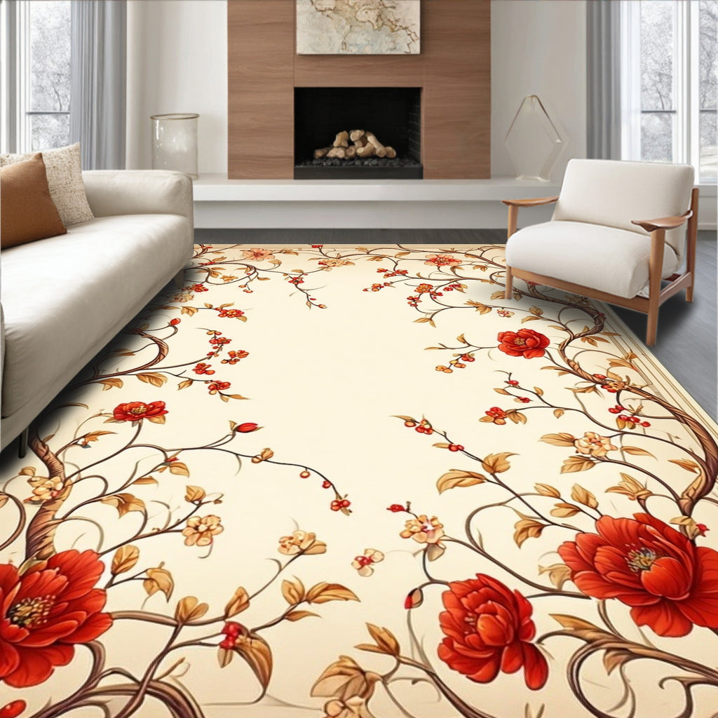 Vibrant Floral Vining Scroll Pattern Rug