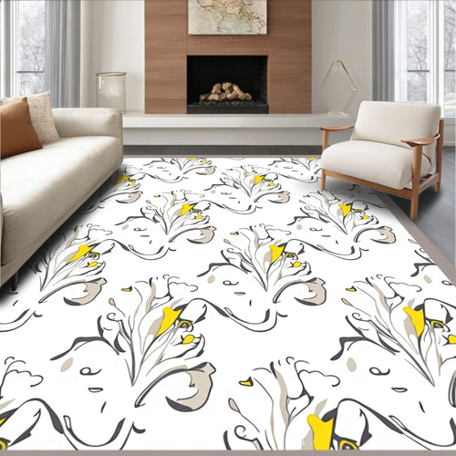 Abstract Floral Design with Yellow Accents Rug