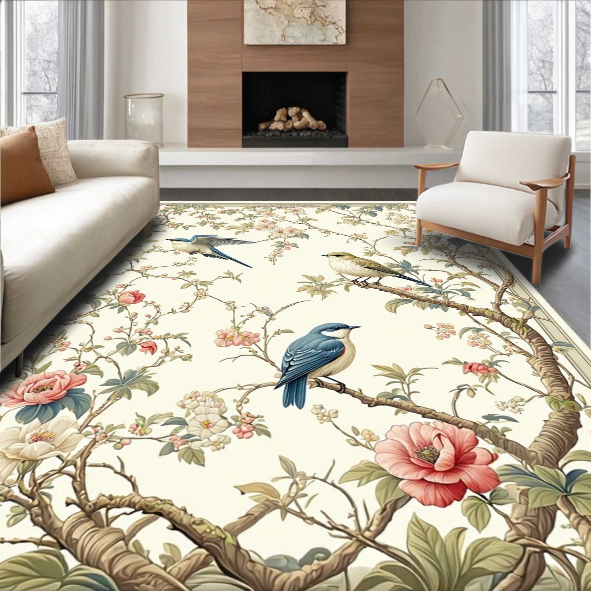 Birds and Blossoms Nature Print Rug