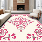 Pink Floral Scrollwork Medallion Pattern Rug
