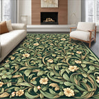 Deep Green Floral Vines Pattern Rug