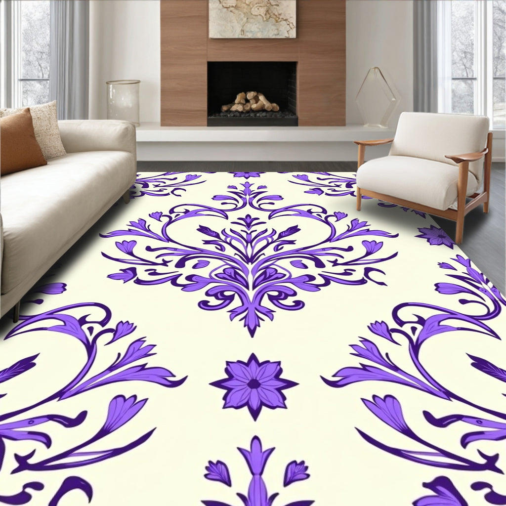 Elegant Purple Floral Damask Pattern Rug