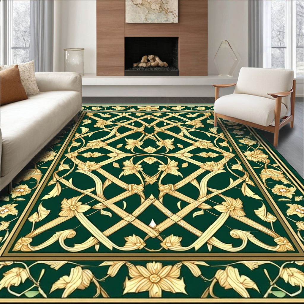 Emerald Gold Floral Lattice Rug