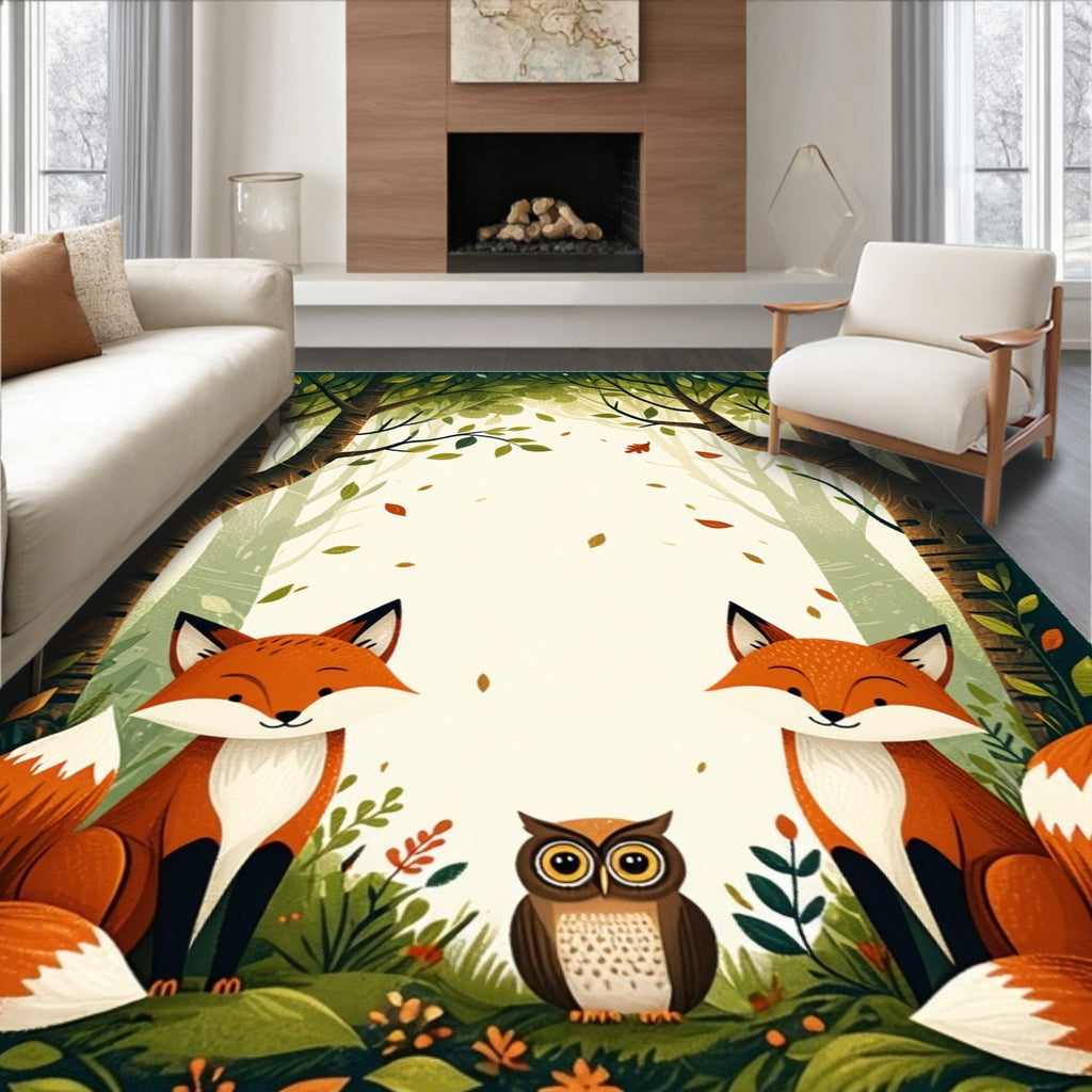 Woodland Creatures Whimsical Forest Design Rug