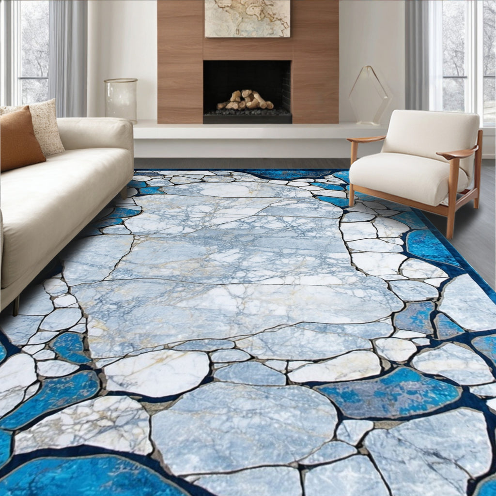 Abstract Stone Mosaic Blue Rug