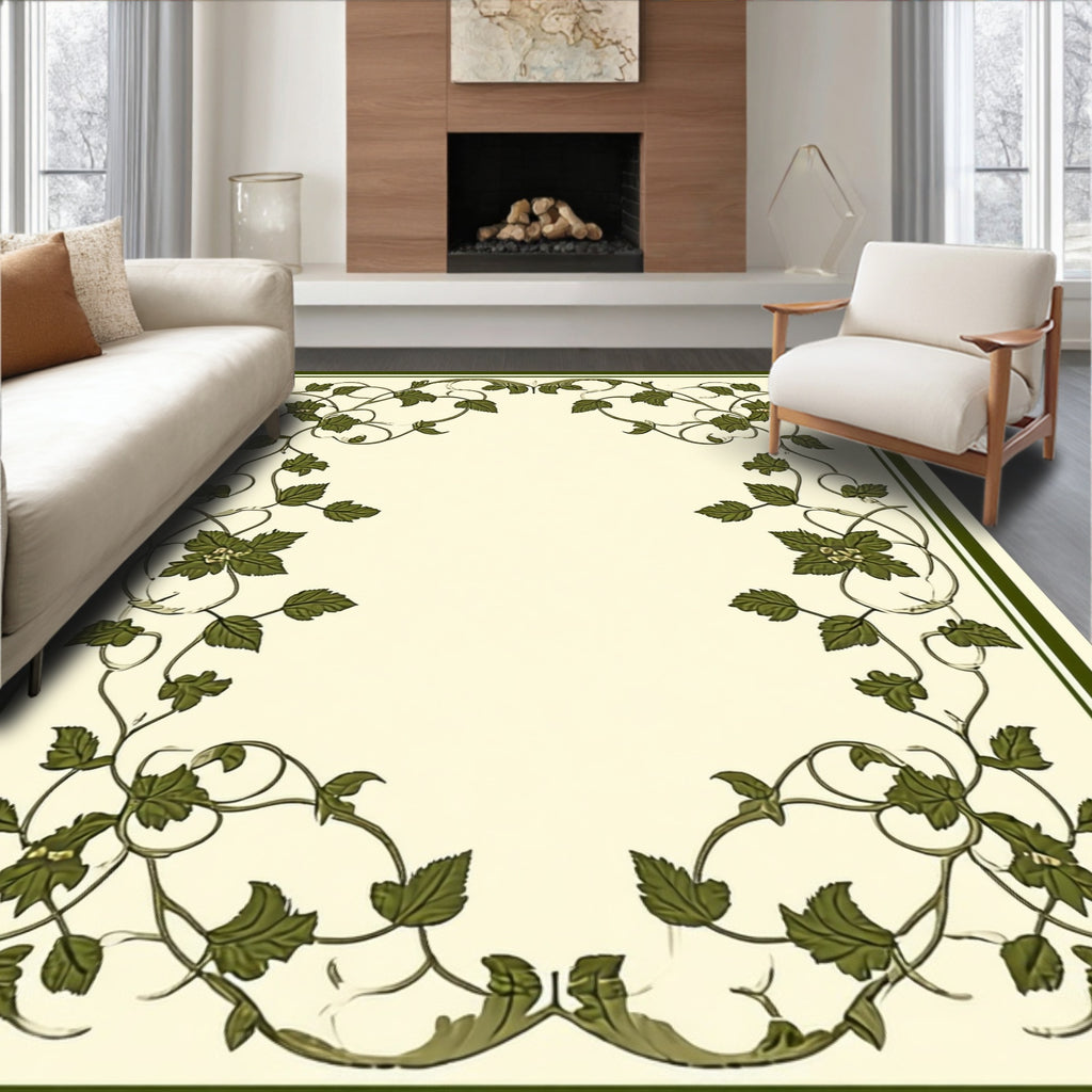 Vine Swirl Leaf Border Design Rug
