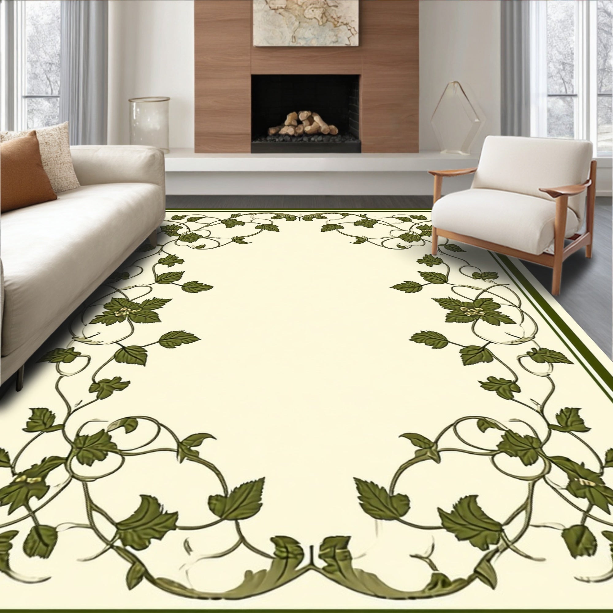 Vine Swirl Leaf Border Design Rug
