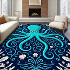 Aqua Octopus With Seashell Border Rug