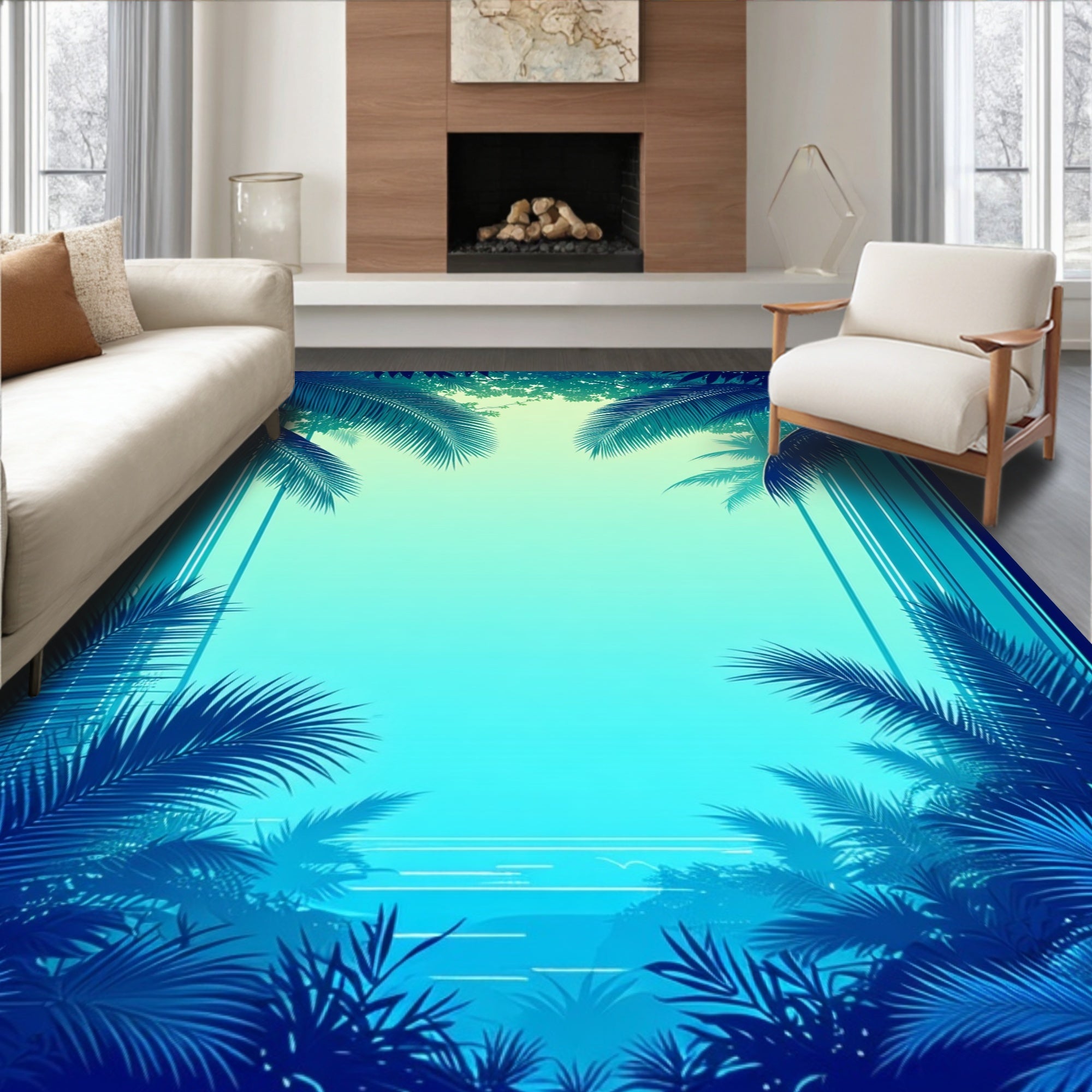 Tropical Palm Frond Gradient Design Rug