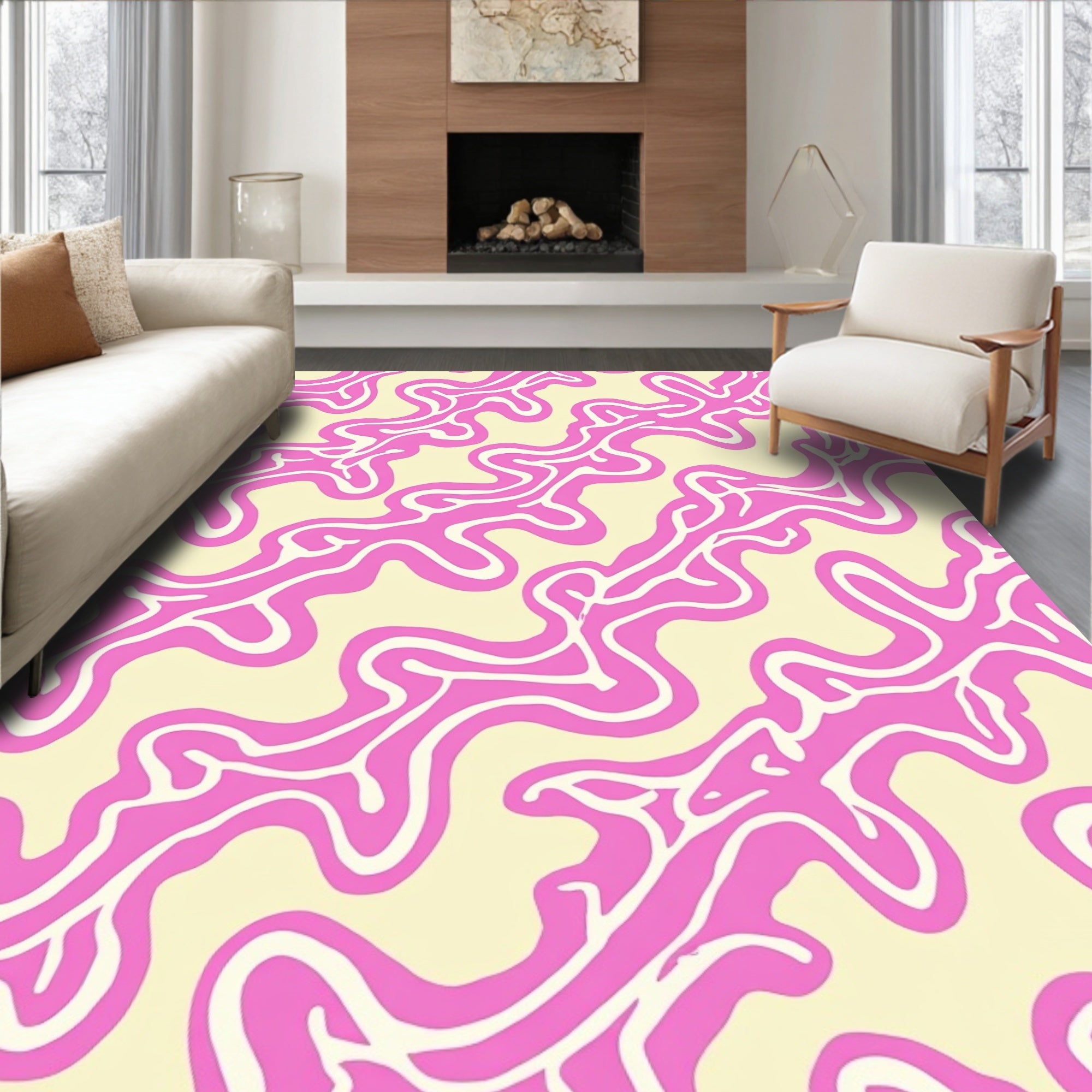Abstract Pink Wavy Swirl Pattern Rug