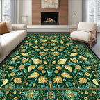 Emerald Green Floral Art Nouveau Rug