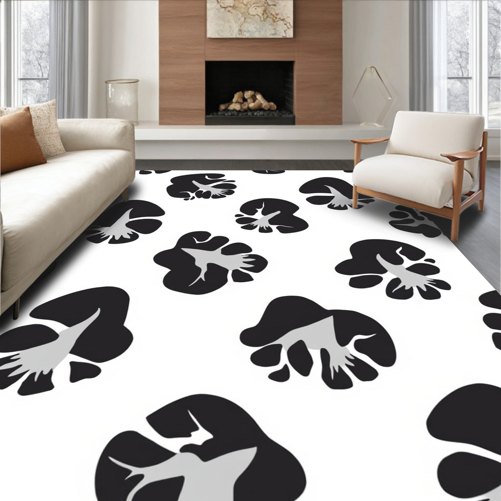 Abstract Black Petal Pattern Rug