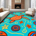 Bright Orange Turtle Nautical Pattern Rug
