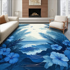 Tropical Ocean Hibiscus and Palm Leaf Rug