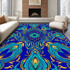 Vibrant Blue Teal Floral Pattern Rug