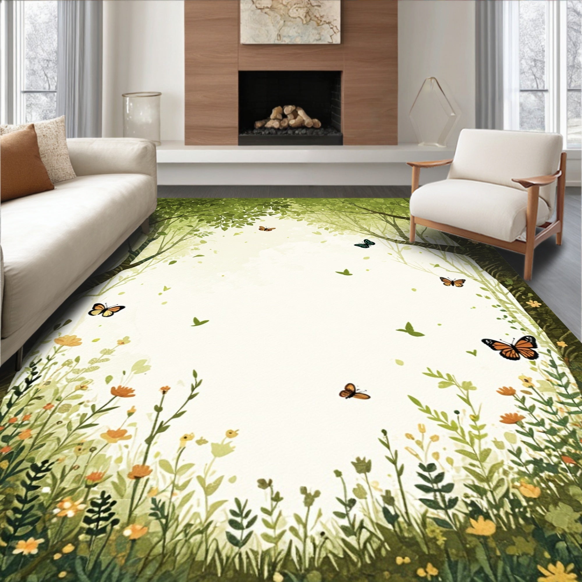 Enchanted Forest Butterfly Meadow Rug