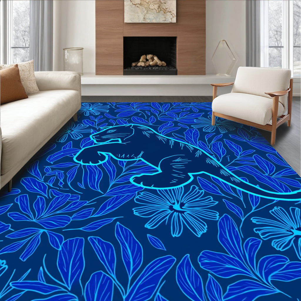 Wild Cat Floral Pattern Design Rug