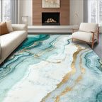 Abstract Teal Gold Veins Rug