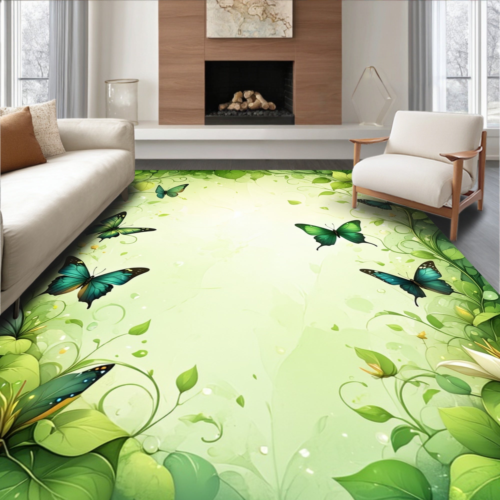 Enchanted Garden Butterfly Design Rug