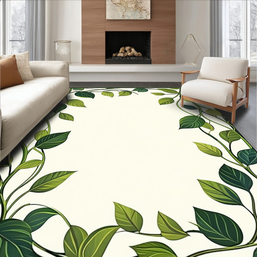 Green Leafy Vine Border Design Rug
