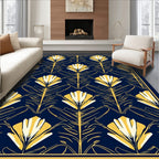 Art Deco Floral Pattern Navy Rug