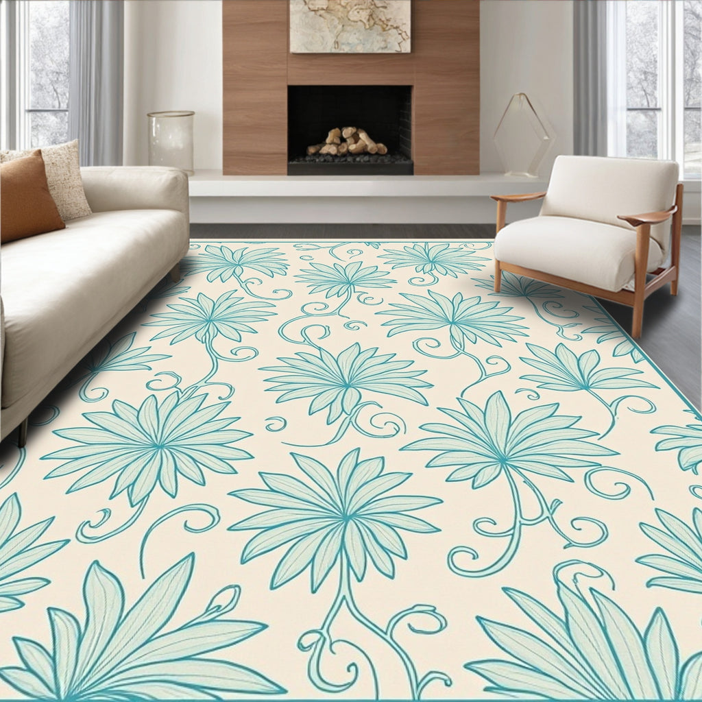 Teal Floral Vine Pattern Rug