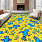 Blue Bird Floral Pattern Rug