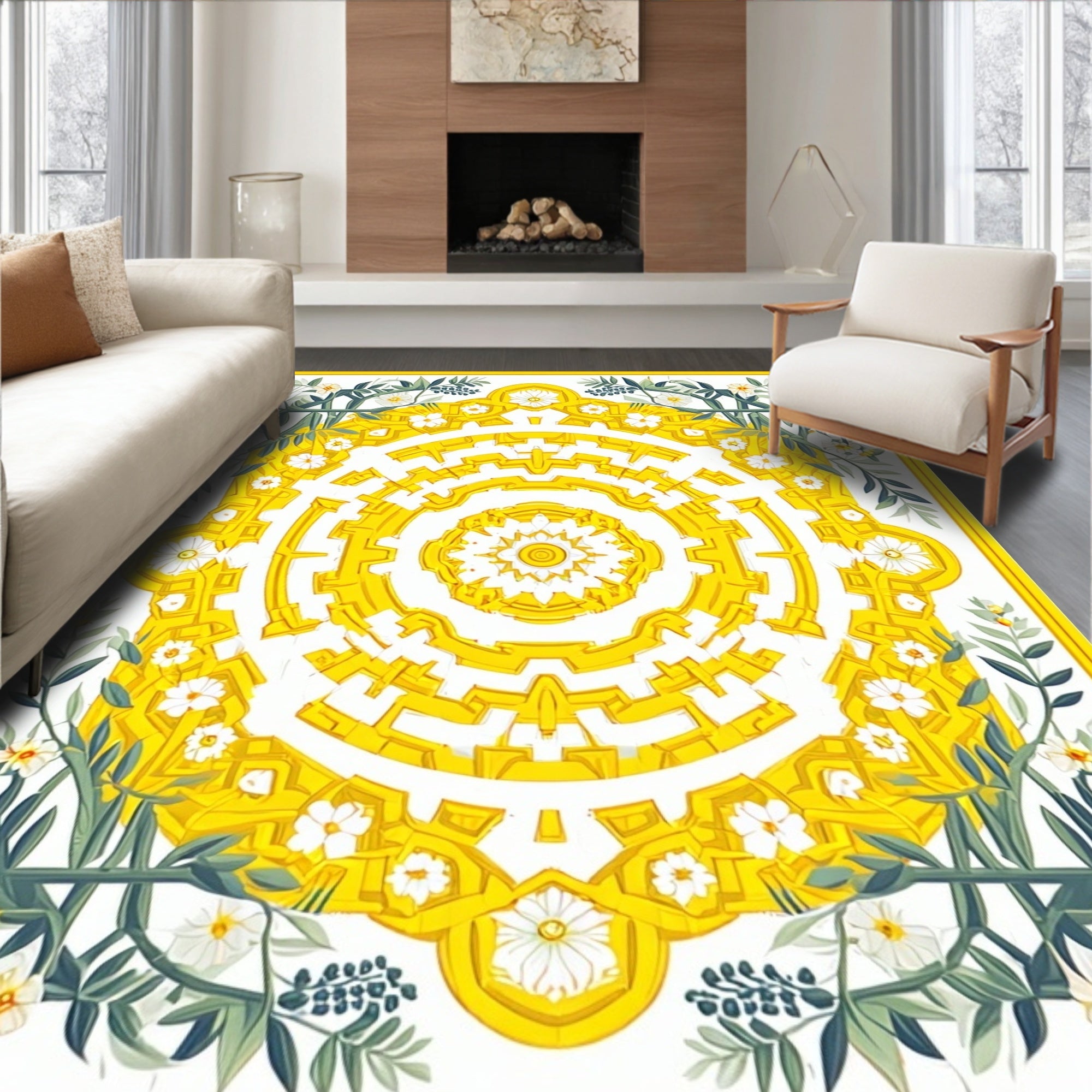 Golden Floral Maze Inspired Design Rug