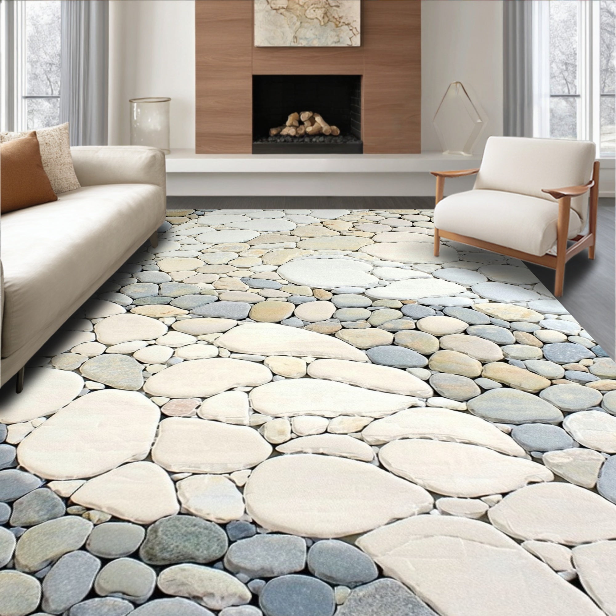 Smooth Stone Patchwork Natural Pattern Rug