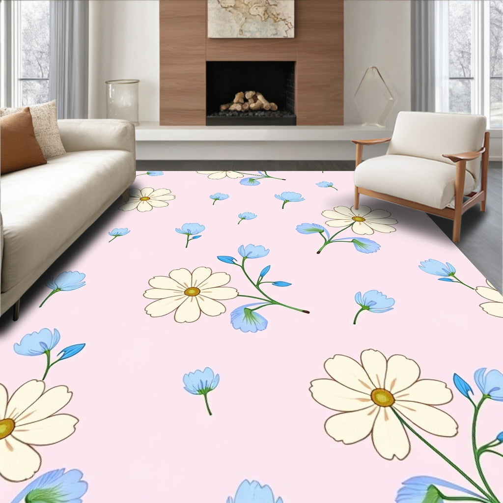 Delicate Floral Pattern with Blue Accents Rug