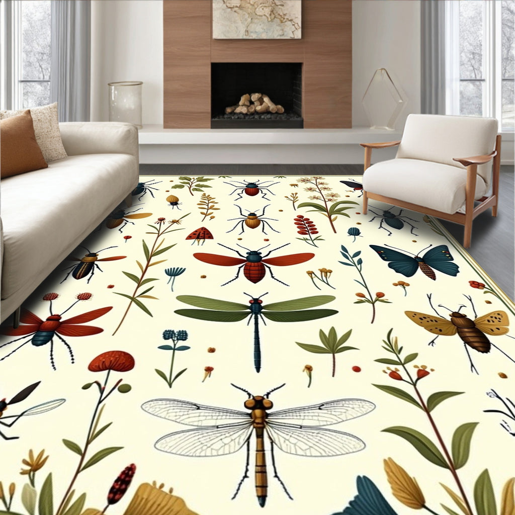 Botanical Insect Dragonflies Illustration Rug