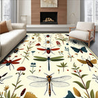 Botanical Insect Dragonflies Illustration Rug