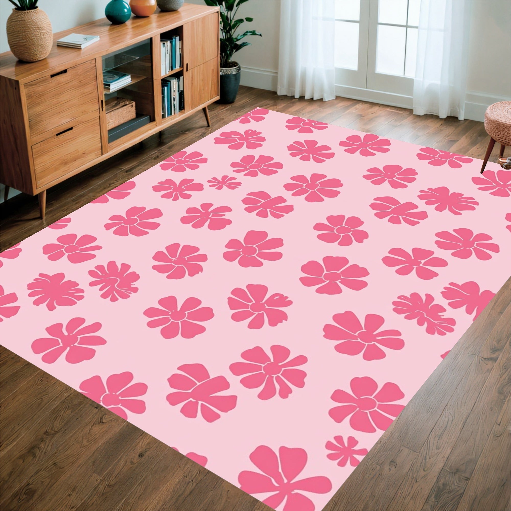 Pink Floral Pattern Design Rug