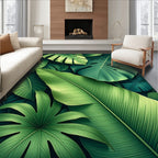 Lush Green Tropical Leaf Pattern Rug