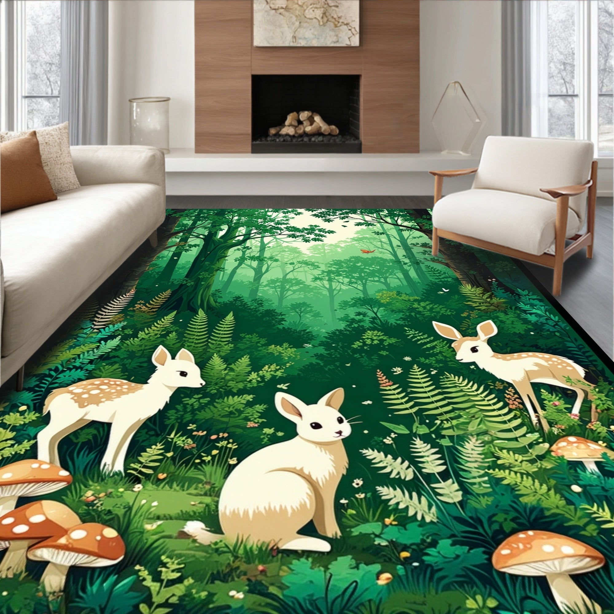 Enchanted Forest Wildlife Scene Rug