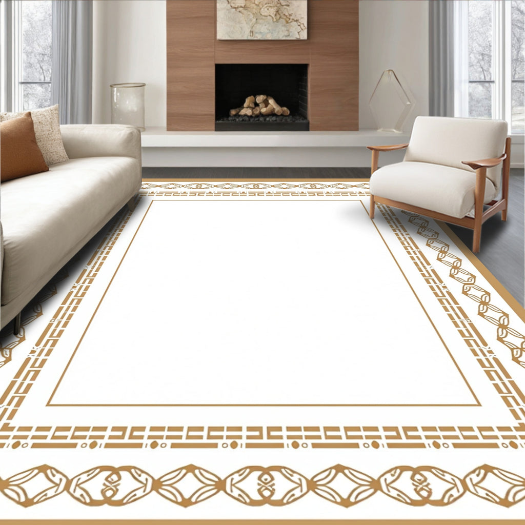 Elegant Gold Interlocking Square Frame Design Rug