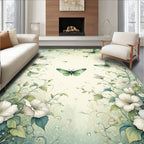 Whimsical Green Butterflies and Flowers Rug