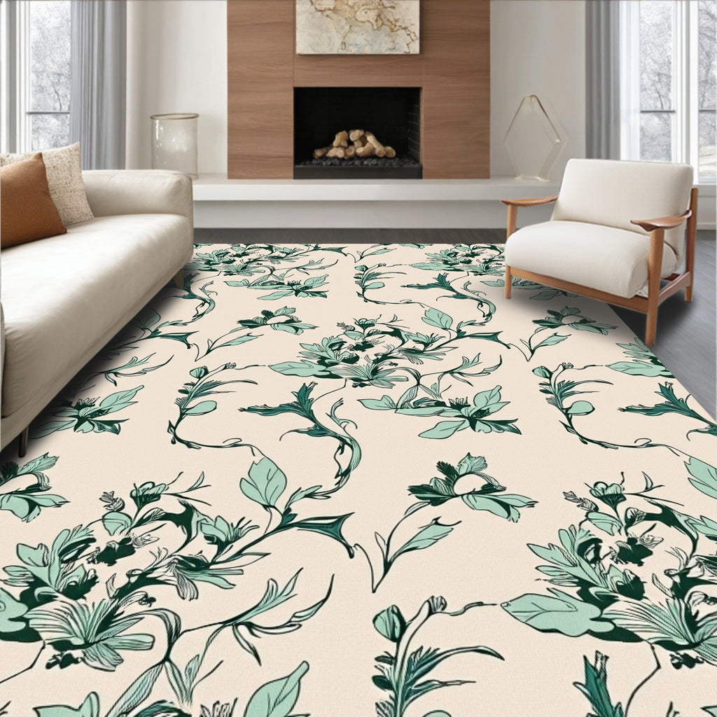 Elegant Teal Floral Vine Pattern Rug