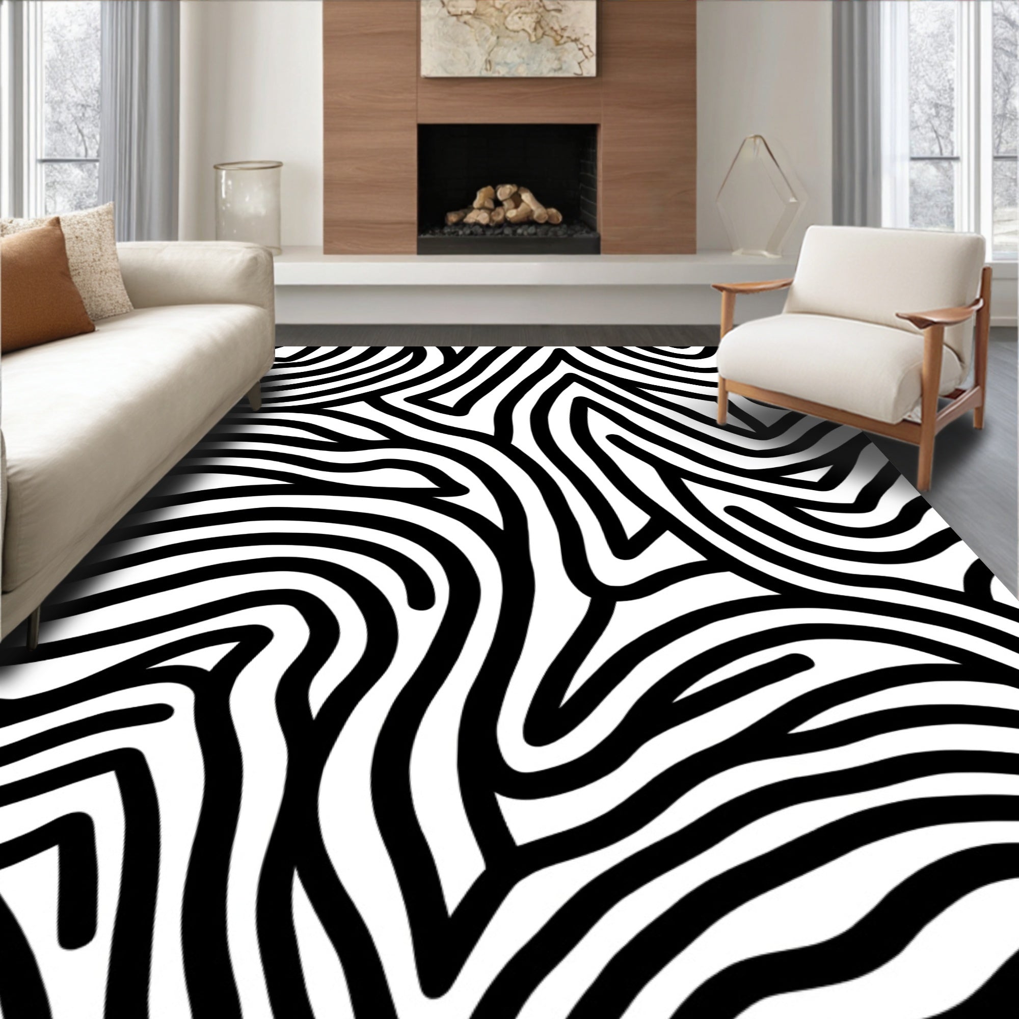 Abstract Zebra Stripe Pattern Rug