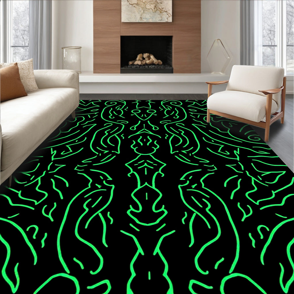 Symmetrical Neon Green Abstract Design Rug