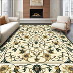 Ornate Floral Vine Motif Cream Rug