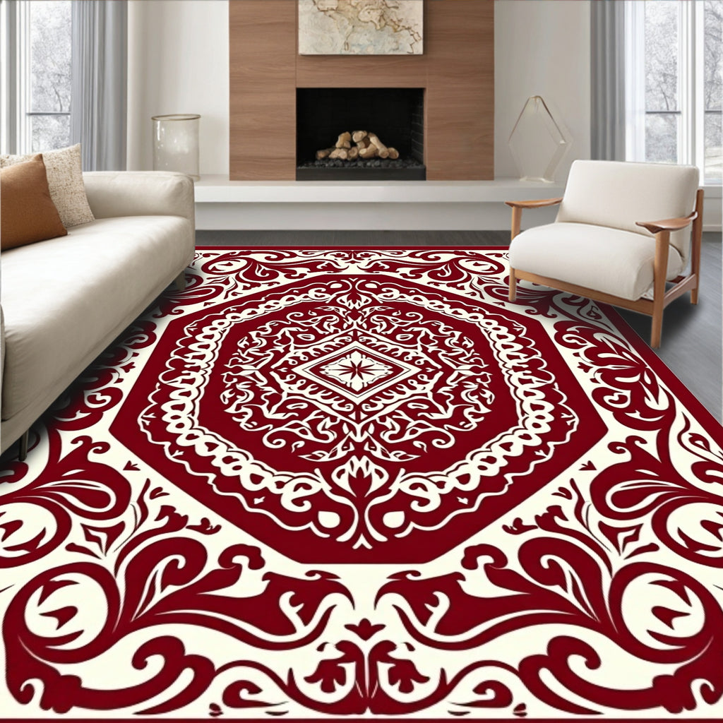 Classic Red Floral Medallion Pattern Rug