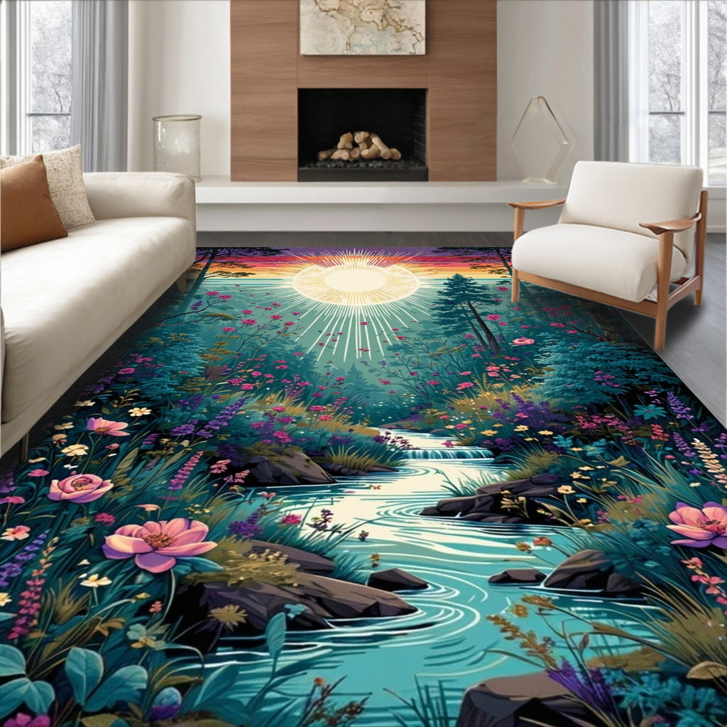 Enchanting Forest River Floral Sunburst Rug