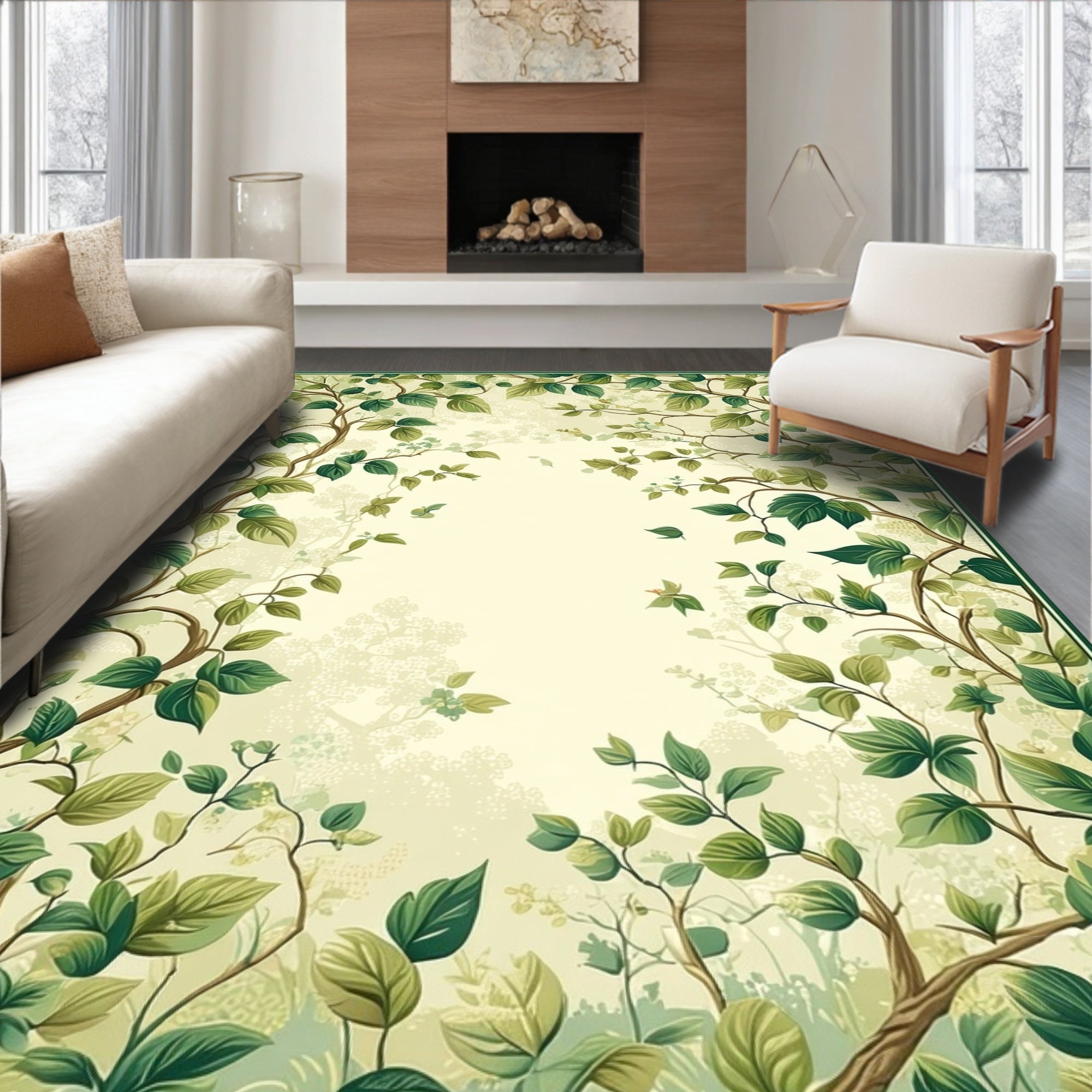 Vine And Leaf Patterned Garden Rug