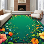 Vibrant Floral Garden Border Design Rug