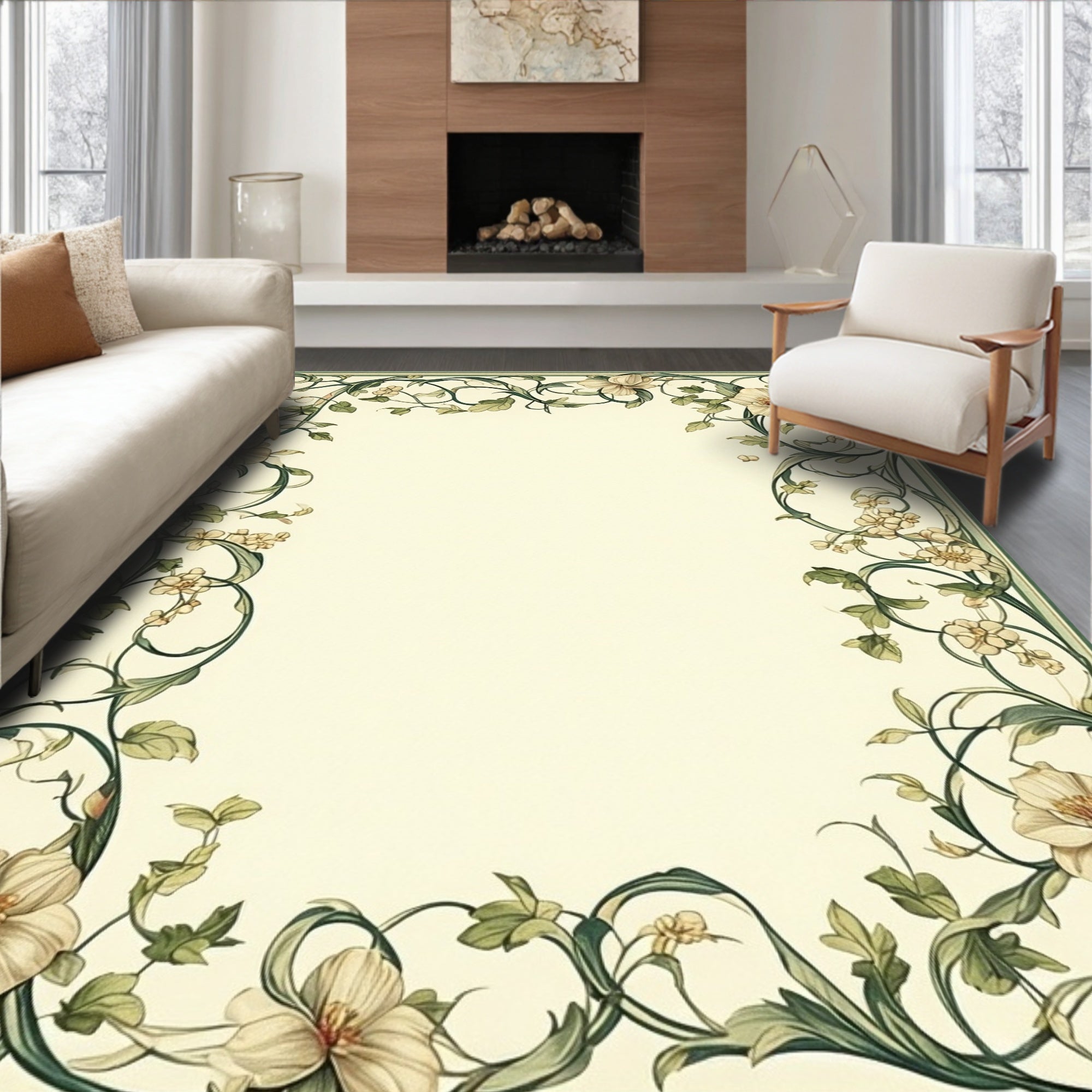 Elegant Floral Vine Border Design Rug