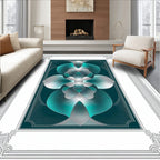Art Deco Floral Teal Silver Design Rug