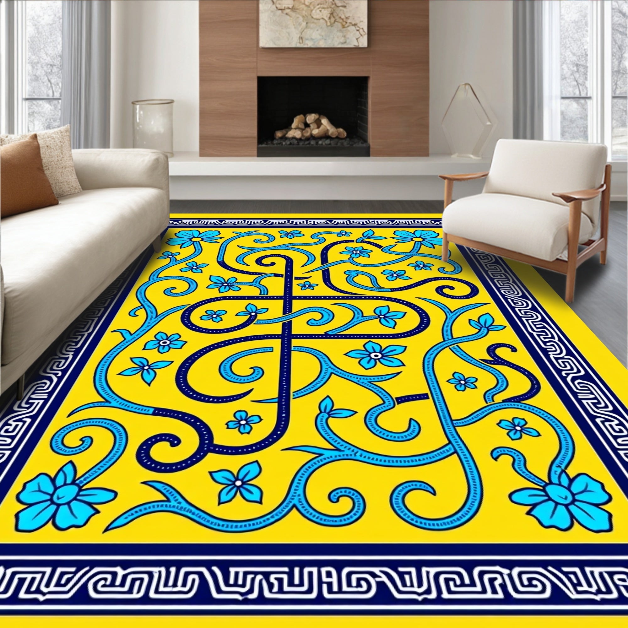 Vibrant Floral Swirl Pattern Design Rug
